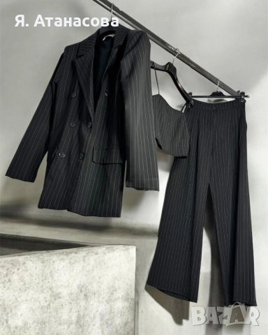 Черен костюм от 3 части - Not a cliche - сако, панталон, топ - универсален размер