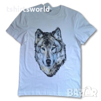 Нова детска тениска с Вълк със сини очи в бял цвят, Серия Вълци