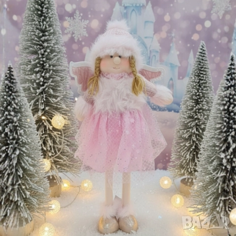 Декоративен текстилен коледен ангел в розово – 80 см, снимка 2 - Други - 52134149