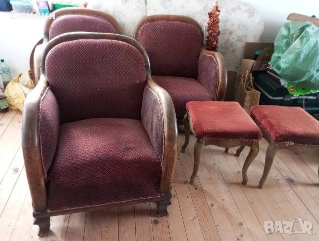 Стари ретро фотьойли и табуретки , снимка 3 - Дивани и мека мебел - 54028325