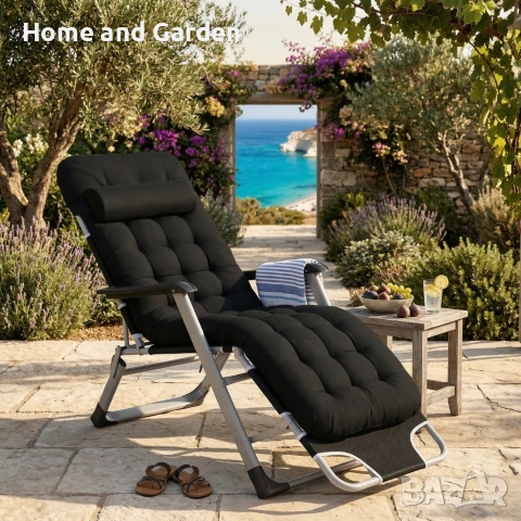 Сгъваем градински шезлонг с мека ватирана възглавница