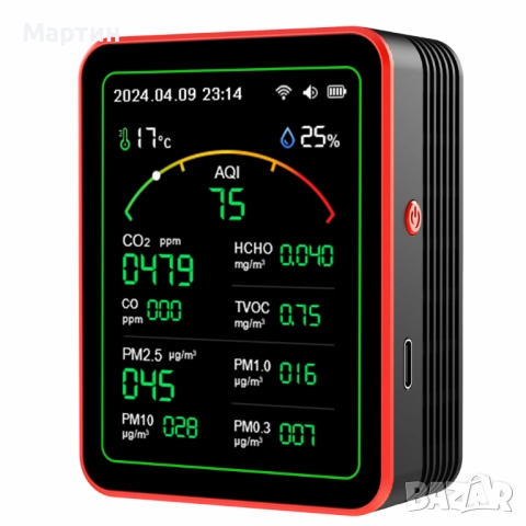 Детектор за измерване качеството на въздуха 15-в-1 WiFi Tuya CO2, PM1.0, PM2.5, PM10, HCHO, TVOC, снимка 9 - Друга електроника - 51518279