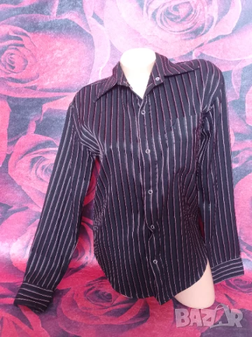 Черна дамска риза на розово райе М/Л, снимка 1