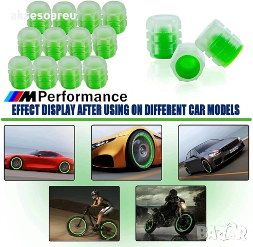 Комплект 4 бр. светещи капачки за вентили флуоресцентни нощни светещи декорации за кола мотоциклет, снимка 13 - Аксесоари и консумативи - 53887489