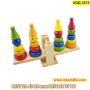 Монтесори дървена образователна играчка, Везна за баланс и сортиране с цветни фигури - КОД 3575