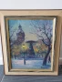 61х53см/абстрактна картина масло върху платно/градски пейзаж-зима-фонтан/дървена рамка, снимка 1