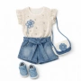 Летен комплект за момиче с дънкови панталонки и чанта с цвете, снимка 2