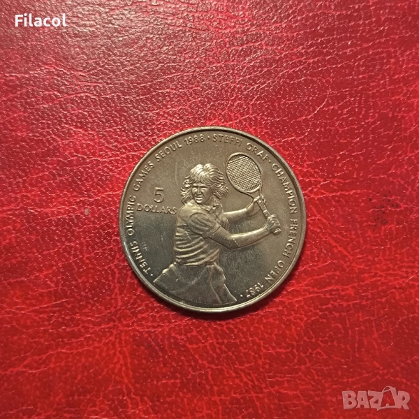 Ниуе 5 долара 1987 XXIV летни олимп игри Сеул 1988 Щефи Граф, снимка 1