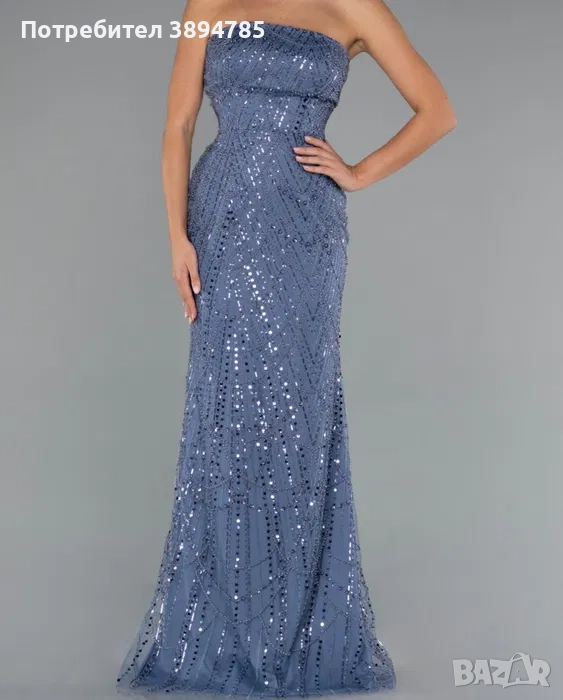 Бална Рокля- синкав син тон, снимка 1