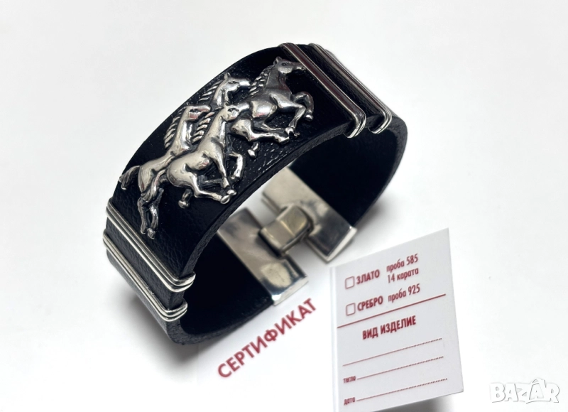 НОВА! Мъжка Гривна-сребро(проба 925) и Естествена кожа, снимка 1