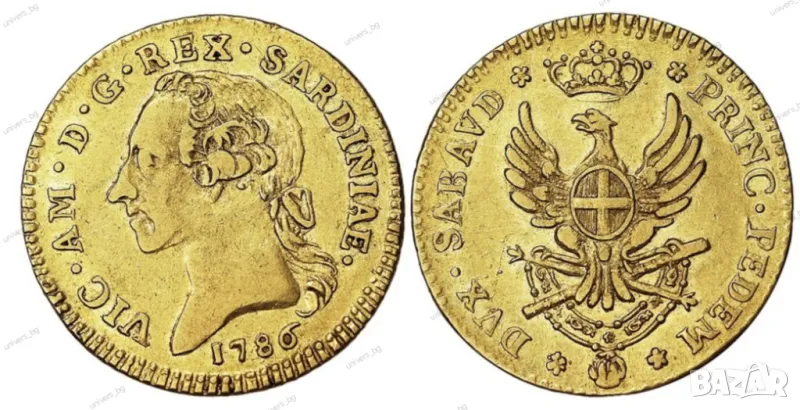 Златна монета 2 Doppia D'or, Виторио Амедо lll 1786 ИЗКЛЮЧИТЕЛНО РЯДКА !, снимка 1