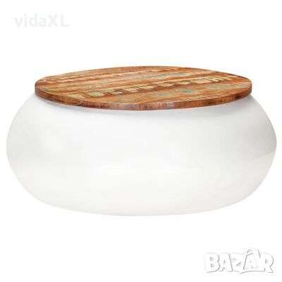 vidaXL Маса за кафе, бяла, 68x68x30 см, регенерирано дърво масив（SKU:323534, снимка 1