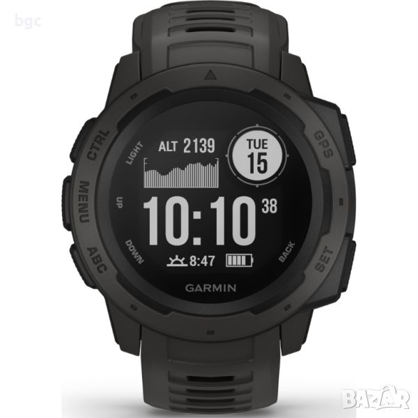 НОВ Смарт часовник Garmin Instinct, 45 mm, Silicone strap, Black, - 24 месеца гаранция, снимка 1