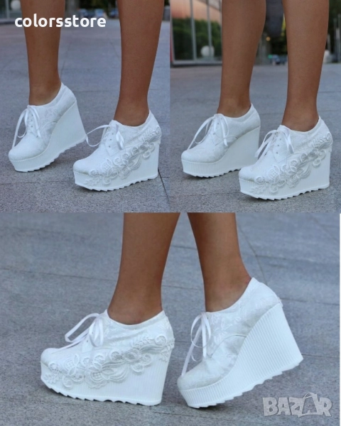 Обувки на платформа - бели - 710-15 , снимка 1