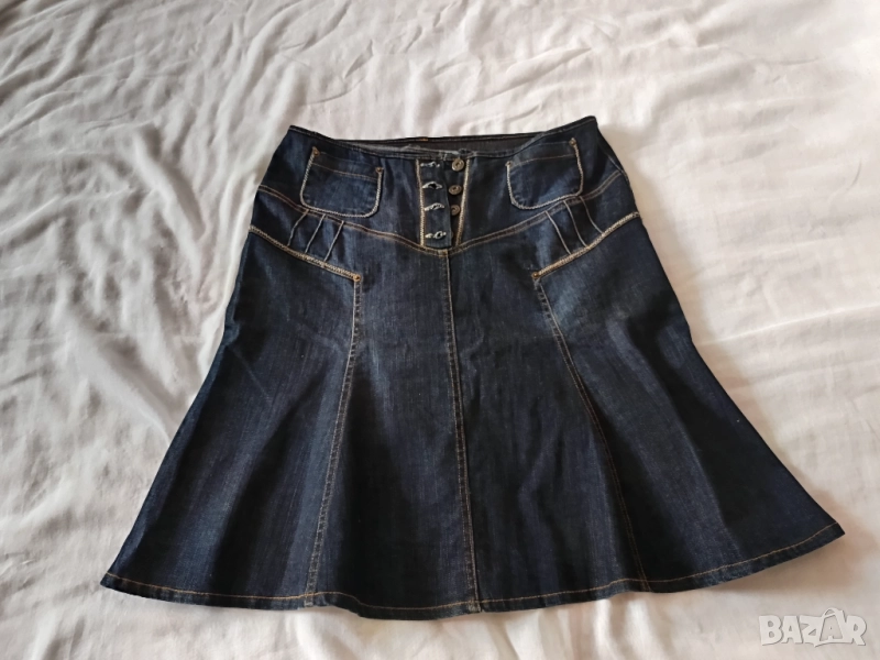 Разкроена дънкова пола с копчета, снимка 1