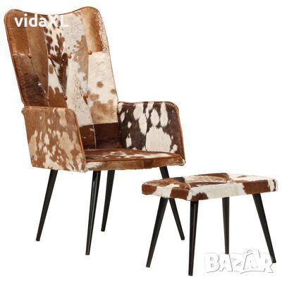 vidaXL Wingback стол с табуретка, кафяв, естествена кожа(SKU:339673, снимка 1