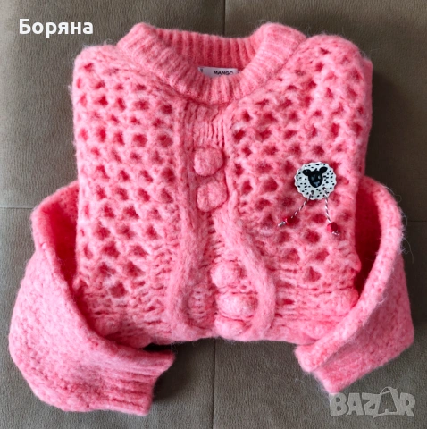MANGO - Разкошен бебешко розов мохерен пуловер с брошка, снимка 2 - Блузи с дълъг ръкав и пуловери - 34359032