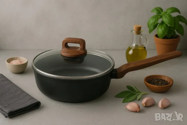 Тиган с капак Voltz Paris, 24x6.3см., Дълбок, Топлинен сензор, Кован алуминий, Незалеп. покритие, снимка 3 - Съдове за готвене - 50176785