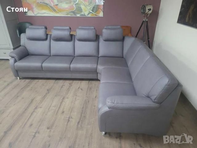 Лилаво - сив ъглов диван от плат и табуретрка ZE-EM06001, снимка 3 - Дивани и мека мебел - 45560019