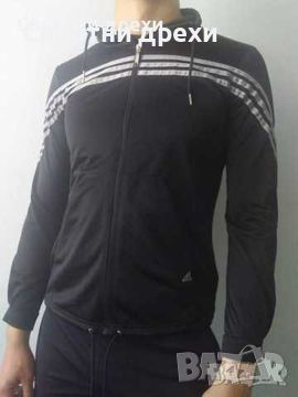 Черно горнище Adidas в отлично състояние (М) 100% полиестер, снимка 1 - Спортни дрехи, екипи - 46226894