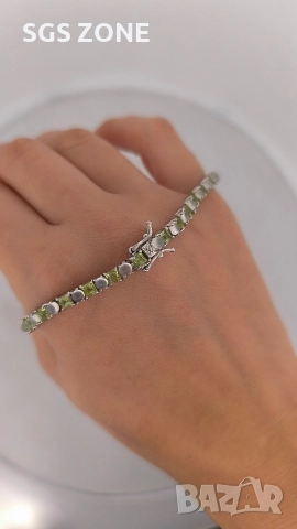 Ръчно изработена сребърна гривна с перидот и лунен камък, снимка 10 - Гривни - 52575999