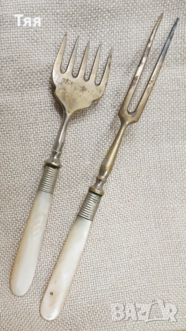 Бронзови вилички със седефени дръжки, снимка 2 - Други ценни предмети - 54221218