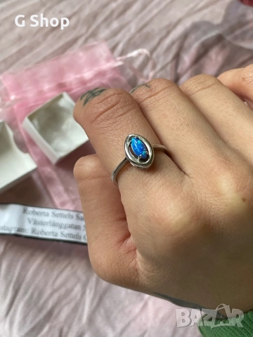 Сребърен пръстен Син опал Австралия, снимка 7 - Пръстени - 52901974