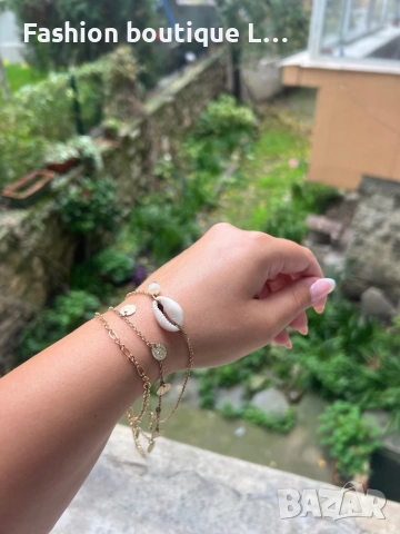 Комплект от 3 броя златисти гривнички за крак или ръка с перла , мида и парички ❤️, снимка 3 - Гривни - 52377611