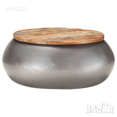 vidaXL Маса за кафе, сива, 68x68x30 см, регенерирано дърво масив（SKU:323530