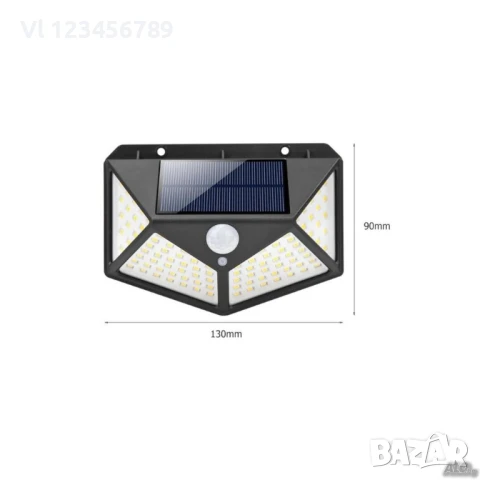 Водоустойчива соларна 100 LED стенна лампа с 3 режима, снимка 3 - Соларни лампи - 50693277