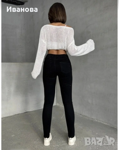 Нови страхотни черни дънки с апликации , снимка 4 - Дънки - 53814371