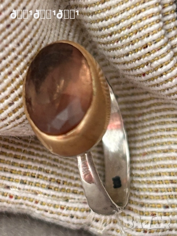 Уникален сребърен пръстен с позлата и естеств. камък , снимка 2 - Пръстени - 52422822