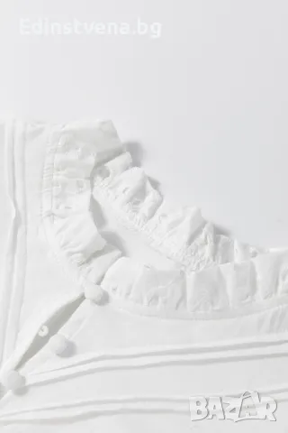 Дамска блуза в бяло с къси бухнали ръкави и бродерия, 100% памук, снимка 6 - Ризи - 50073197