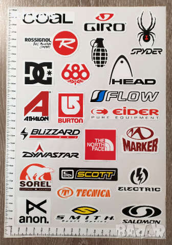 Стикери спонсори Сноуборд Ски марки лист А4 - 23 бр. общо Sticker, снимка 1 - Аксесоари и консумативи - 45053525