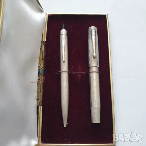 Сребърни химикалка и писалка със златен писец 14к Warranted, снимка 2 - Антикварни и старинни предмети - 50006851
