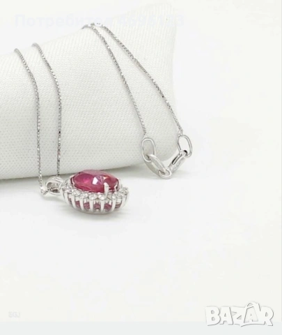 Диамантено Колие с Рубин /Бяло Злато 14кт, снимка 3 - Други - 54004735