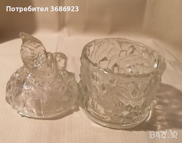  Стара стъклена бонбониера захарница., снимка 2 - Антикварни и старинни предмети - 45684442