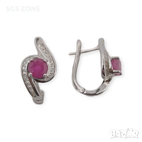 СРЕБЪРНИ ОБЕЦИ СЪС РУБИНИ САПФИРИ , снимка 4 - Обеци - 51167806