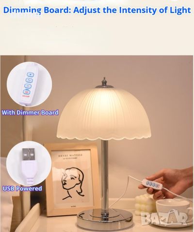 Нощна лампа Ceardwen, настолна лампа, USB лампа, бяло стъкло, 5 W, димируема, метална основа, снимка 3 - Настолни лампи - 46167041