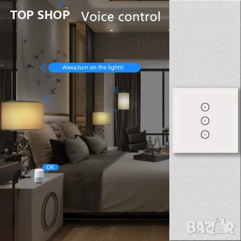 WiFi интелигентен превключвател за стенно осветление съвместим с Alexa, снимка 2 - Други - 49546449
