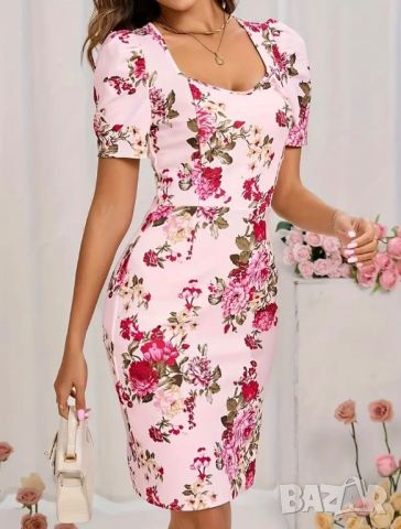 Ежедневна розова рокля на цветя, снимка 3 - Рокли - 46412966