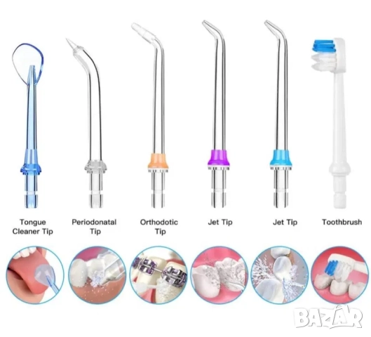 Електрически зъбен душ, четка за зъби, почистване на език, брекети, снимка 6 - Други - 52163061