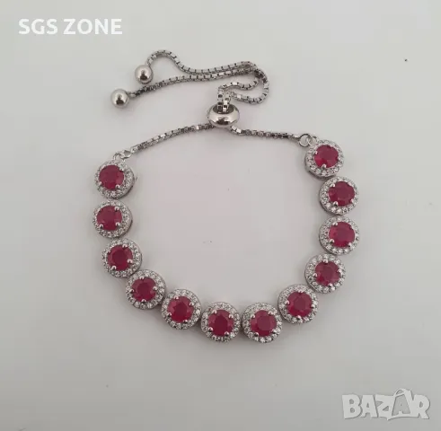 Сребърна Гривна с Рубини, Сапфири, Изумруди, снимка 7 - Гривни - 49893507