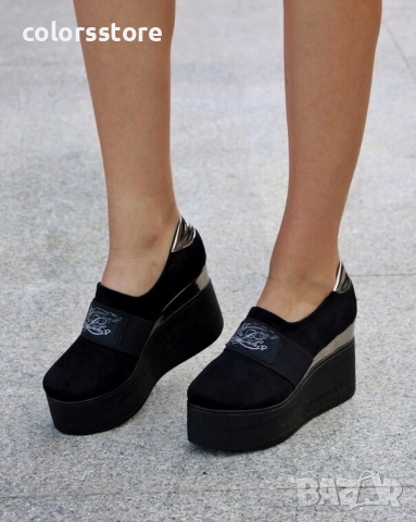 Обувки на платформа - черен велур - RK120, снимка 2 - Дамски ежедневни обувки - 52955960