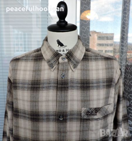 Jack Wolfskin Men`s Beige/Black Long Sleeve Checked Shirt -мъжка  риза за спорт и туризъм размер XL , снимка 2 - Ризи - 45264813