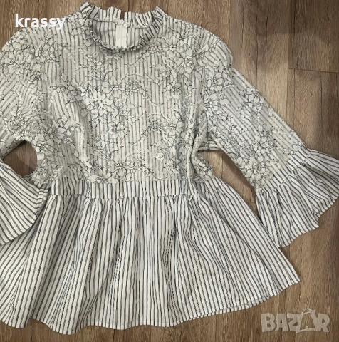 Красива голяма дамска блуза пеплум и дантела (размер 2ХЛ)