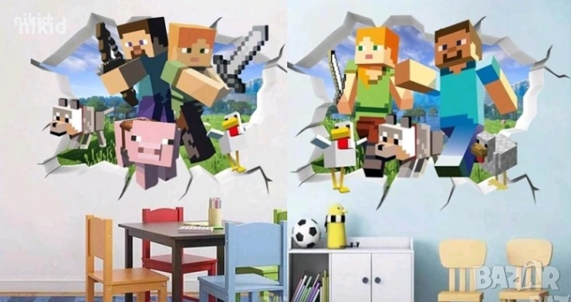2 вида Minecraft Майнкрафт герои самозалепващ стикер лепенка за стена или гардероб
