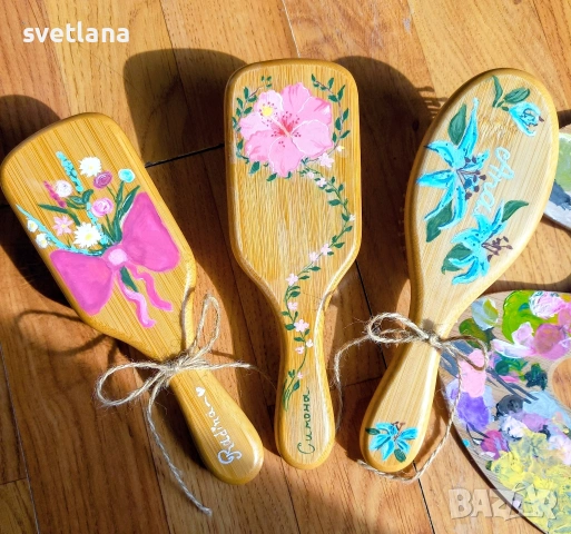 Ръчно рисувани четки за коса, снимка 9 - Подаръци за жени - 53785399