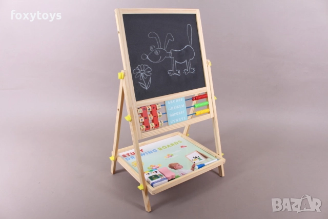 Двустранна дървена магнитна дъска с българската азбука, цифри - 66 см.