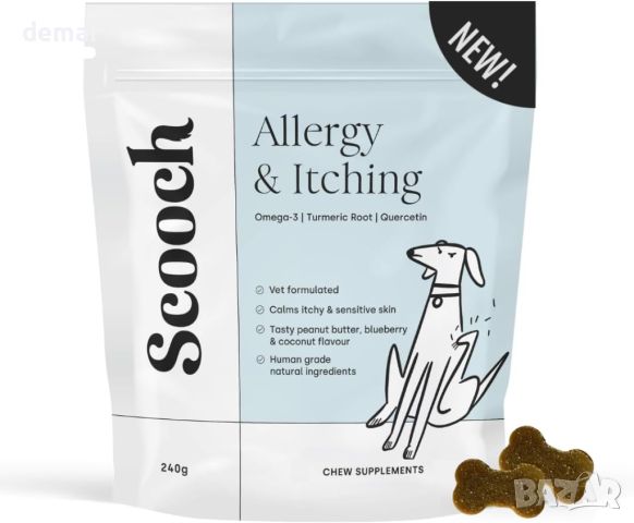 Scooch Добавка за кучета против алергии и сърбеж, фъстъчено масло и аромат на кокос - 60 дъвки, снимка 1 - За кучета - 45424525